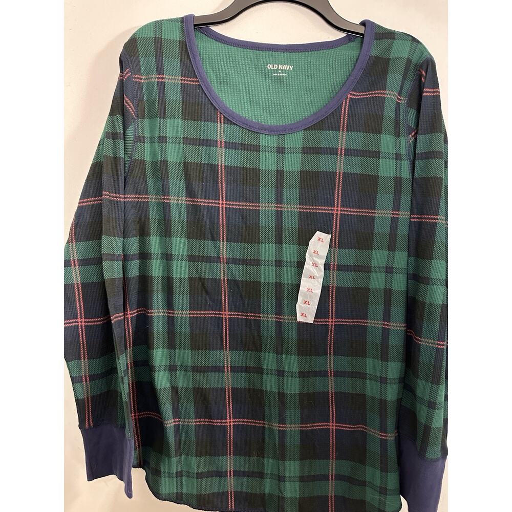 Old Navy Women's Green Blue Red Plaid Thermal Long Sleeve T-Shirt Top Size XL